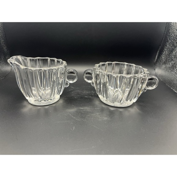 Vtg Jeannette Glass Depression Glass "National" creamer and sugar bowl set Clear - Picture 2 of 4